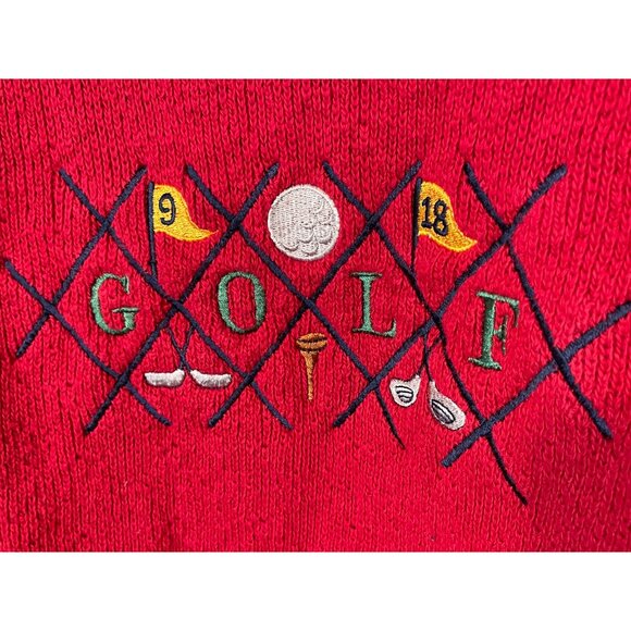 Vintage Red Golf Grandpa Textured Knit Sweater By Scottish Isle Bernette Size M - Picture 2 of 5